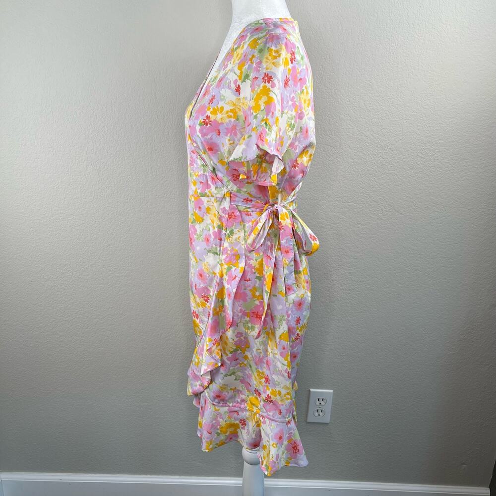 Vero Moda Pink Floral Wrap Mini Dress M NWT Pastel Ruffle Frill Summer Coquette - Picture 8 of 14